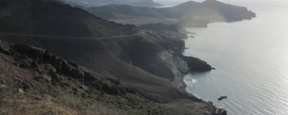 Characteristic volcanic landscape of the coast of Cabo de Gata